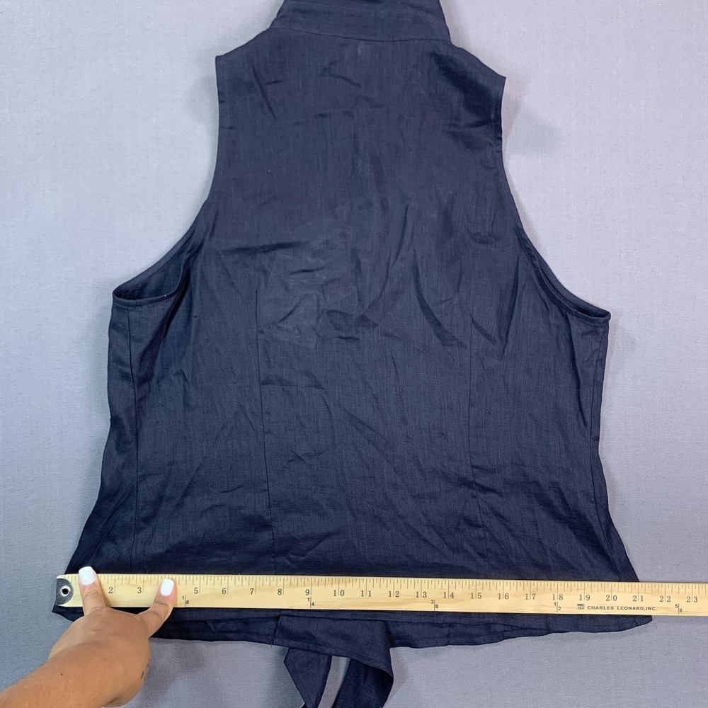 NEW Blunauta Shirt Womens 48 Black & Navy Linen Sleeveless Button Front Tie Hem - Picture 11 of 15